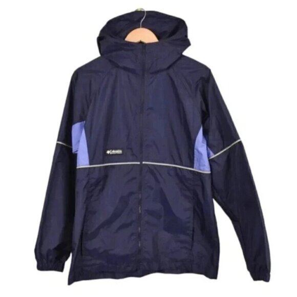 Vintage Columbia Windbreaker Jacket Hooded Blue Purple Size 18/20 - Picture 1 of 10